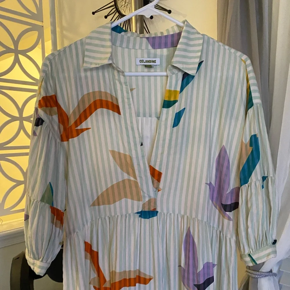 Anthropologie | Celandine | Carolita Printed Tiered Shirt Dress | Green | XSP - Picture 7 of 15